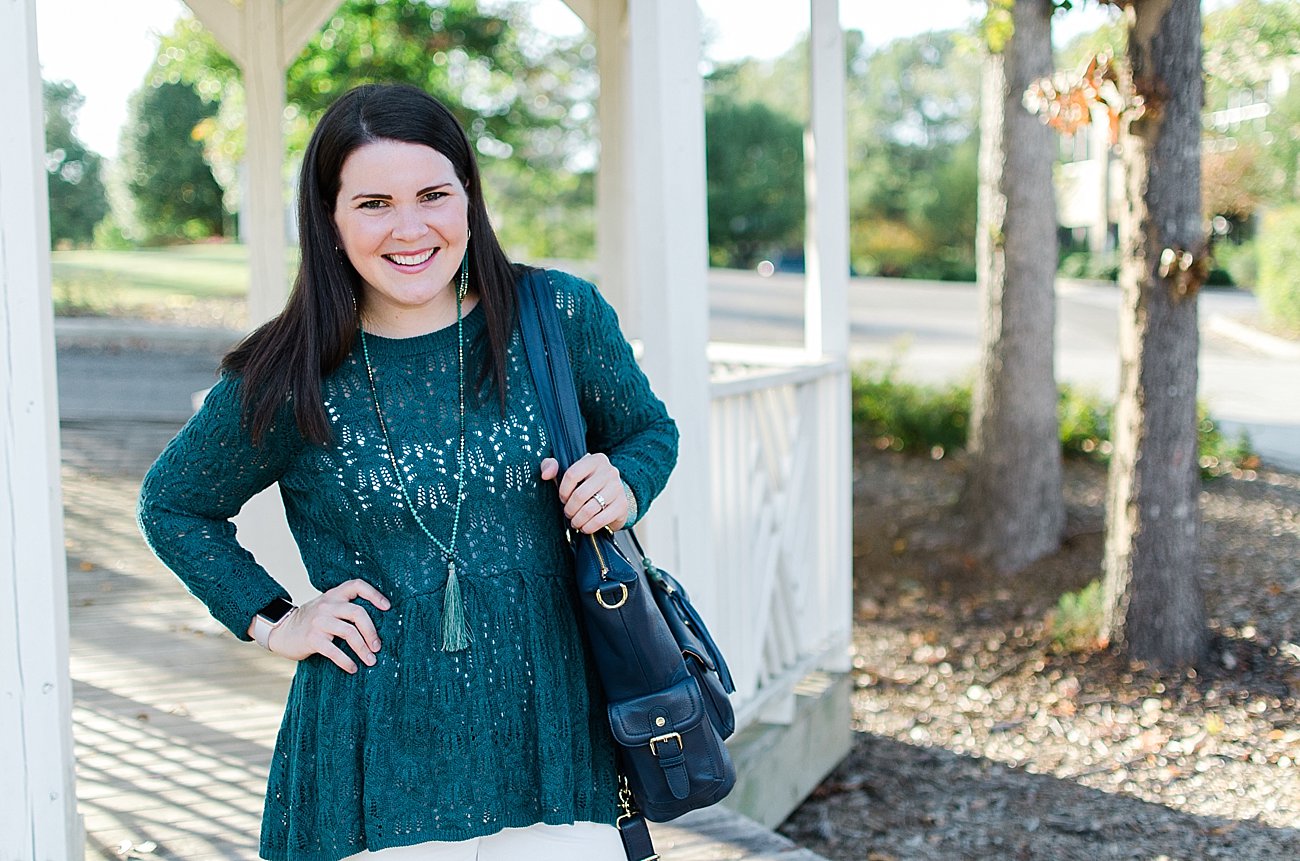 Ethical Fashion Blogger - Grace & Lace Peplum Sweater, Distressed White Jeans, Lily Jade diaper bag, Marquet Fair Trade Jewelry, The Root Collective Espe Booties (5) - Cultivating an Attitude of Gratitude by North Carolina lifestyle blogger Still Being Molly