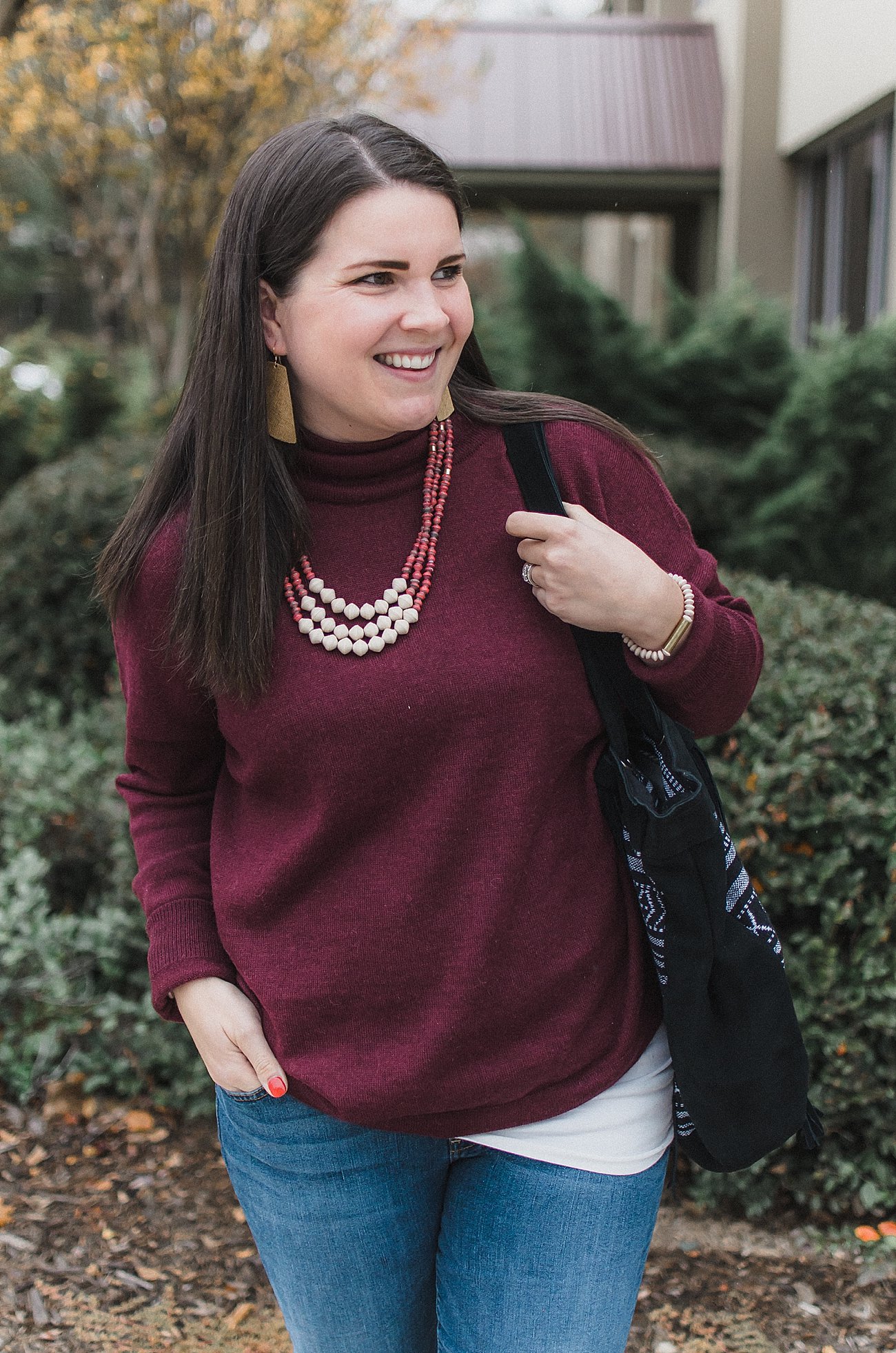 Ethical and Fair Trade Fashion - Hope Made in the World Alpaca Sweater, Dojo flare jeans, Rapha House bag, Milk and Honey market jewelry - fall fashion (3) - The Classic Fall Sweater Made to Last by North Carolina ethical style blogger Still Being Molly