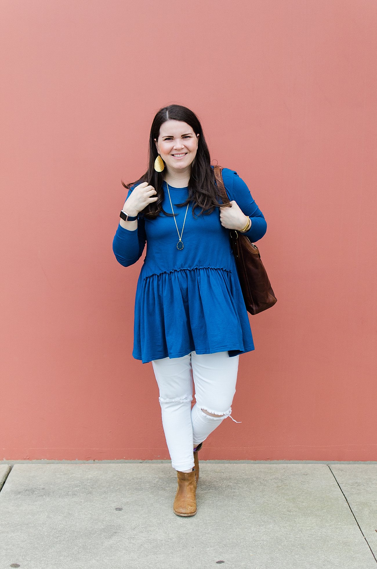 Ethical fashion blogger - Elegantees tunic, The Root Collective Espe booties, Matr Boomie Druzy Drop Necklace, JOYN bag, Malia Designs wallet - Fair Trade Fashion (1) - The Recent Lessons Learned by popular North Carolina ethical fashion blogger Still Being Molly