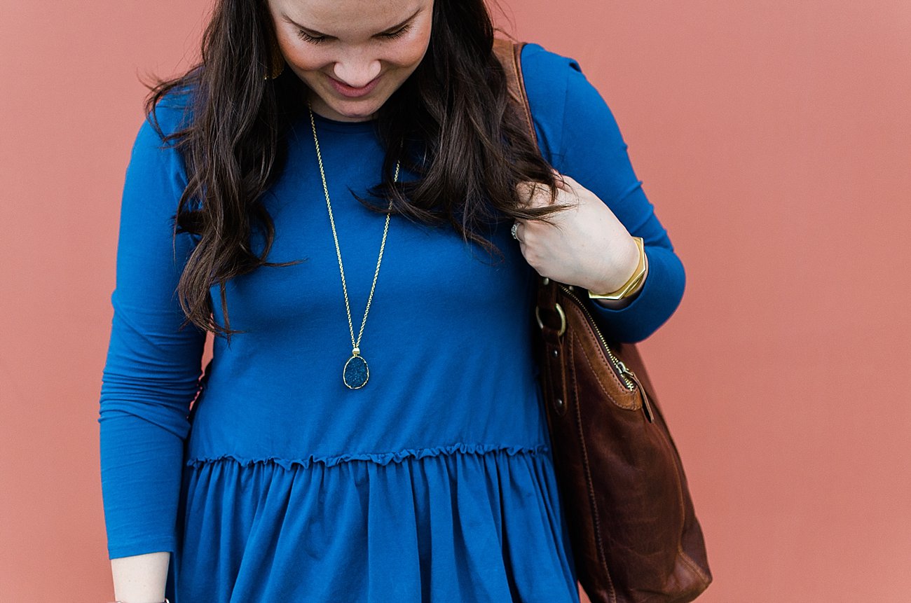 Ethical fashion blogger - Elegantees tunic, The Root Collective Espe booties, Matr Boomie Druzy Drop Necklace, JOYN bag, Malia Designs wallet - Fair Trade Fashion (3) - The Recent Lessons Learned by popular North Carolina ethical fashion blogger Still Being Molly