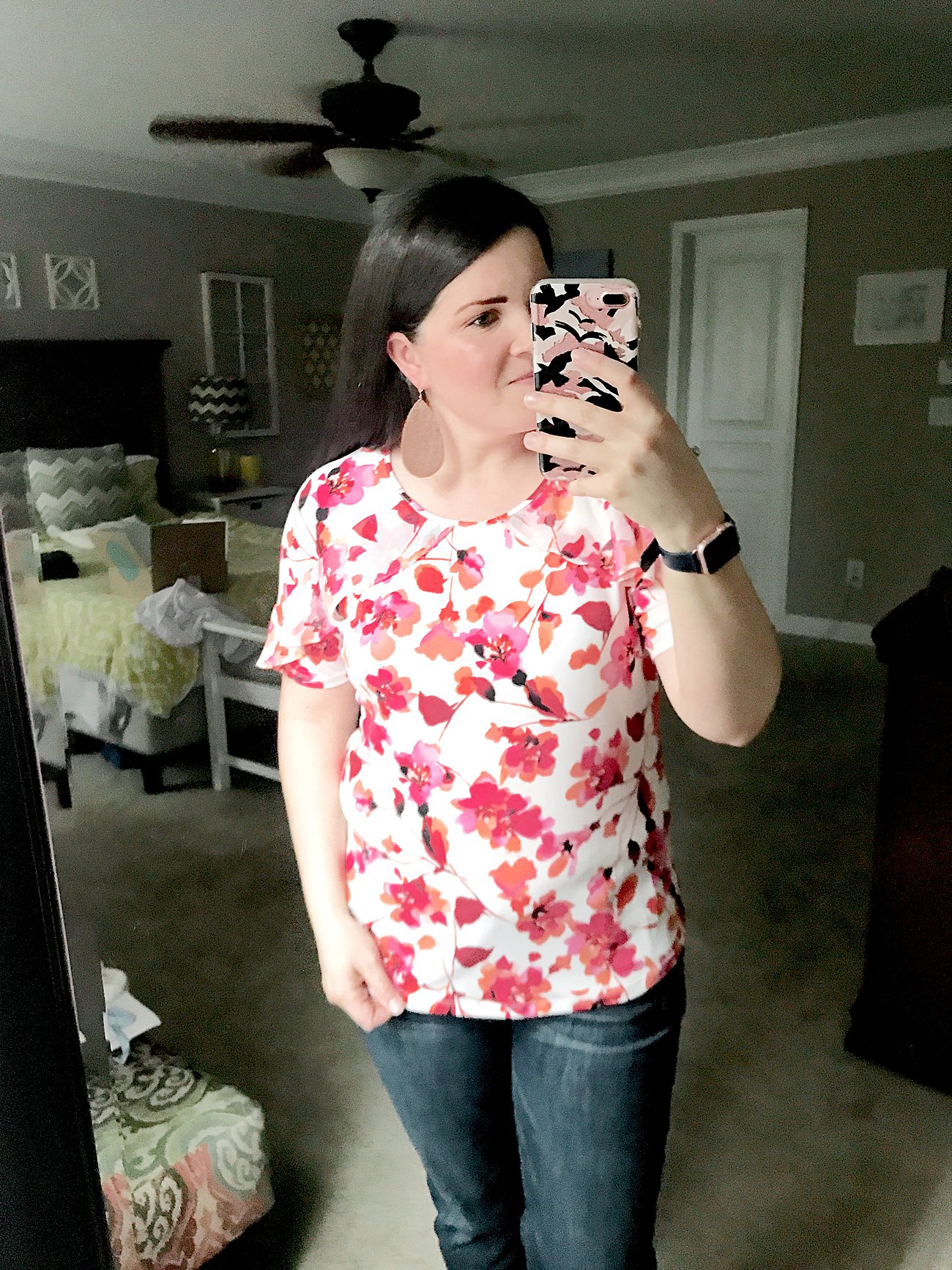 CALVIN KLEIN Cayzea Chiffon Ruffle Knit Top - SIZE: L - $54 - Stitch Fix Review #46 by popular North Carolina ethical fashion blogger Still Being Molly