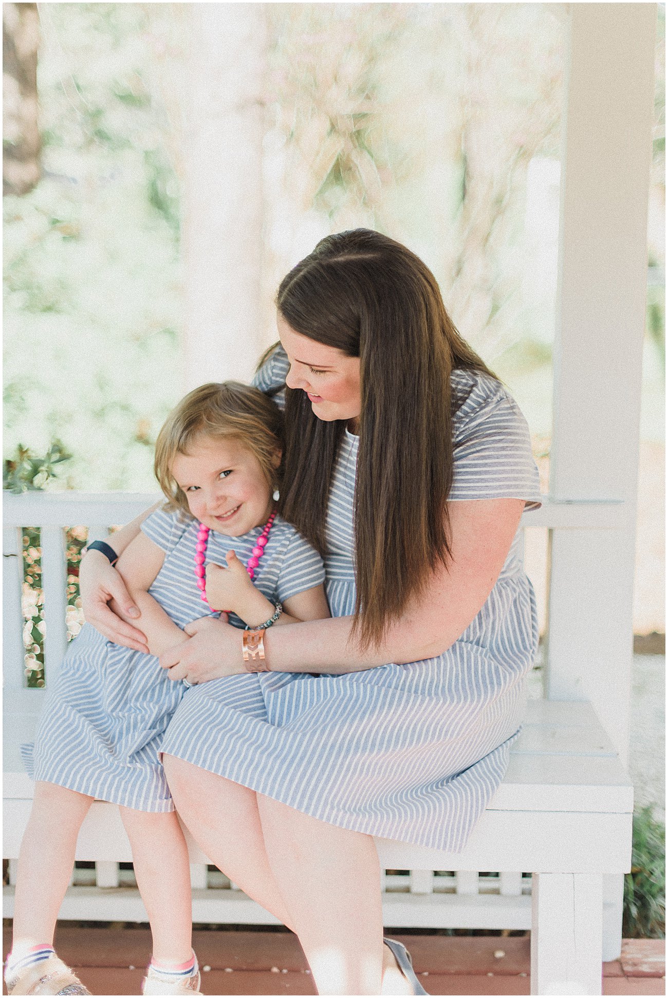 Ethical Mommy & Me Fashion: Elegantees Riley Striped Dress styled by popular North Carolina ethical fashion blogger Still Being Molly