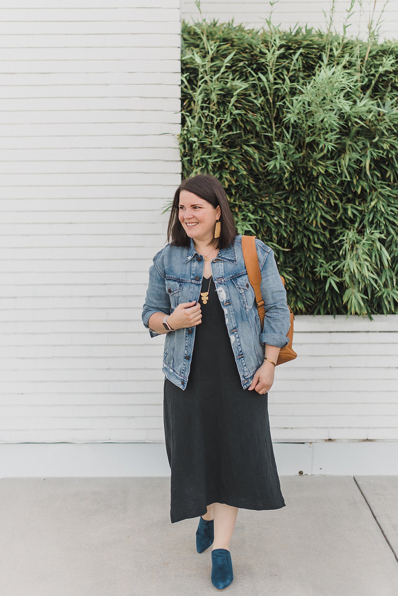 ABLE Utility Dress, ABLE denim jacket, ABLE rojas mule shoes - ethical fall fashion - how to style a t-shirt dress (1)