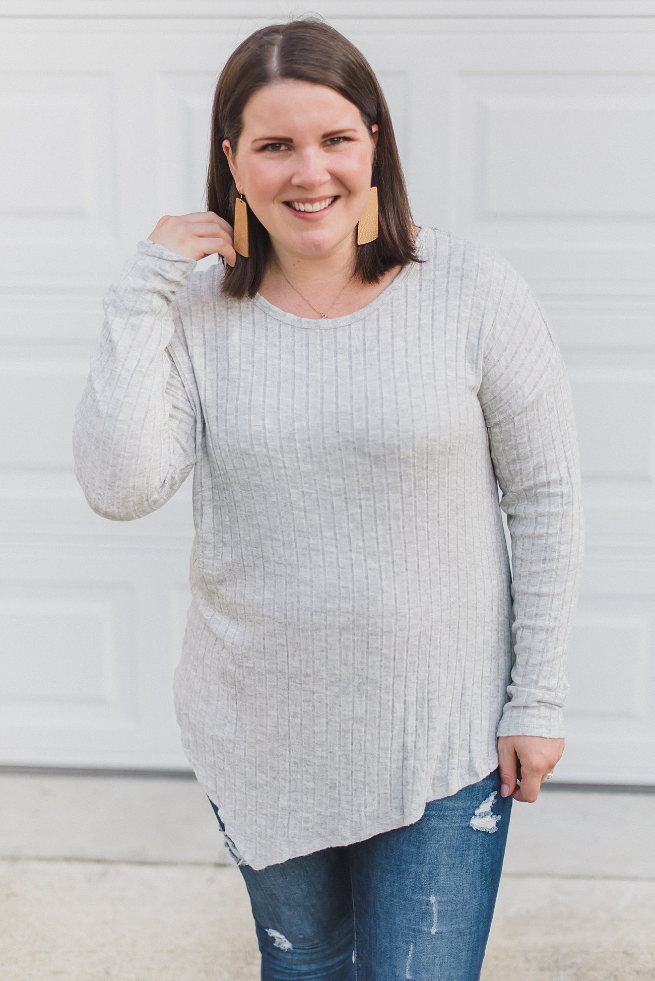 How to Get Your Best Transition to Fall Fix from Stitch Fix (7) Bobeau - Rojer Asymmetrical Hem Hacci Knit Top - Grey - XL - $54