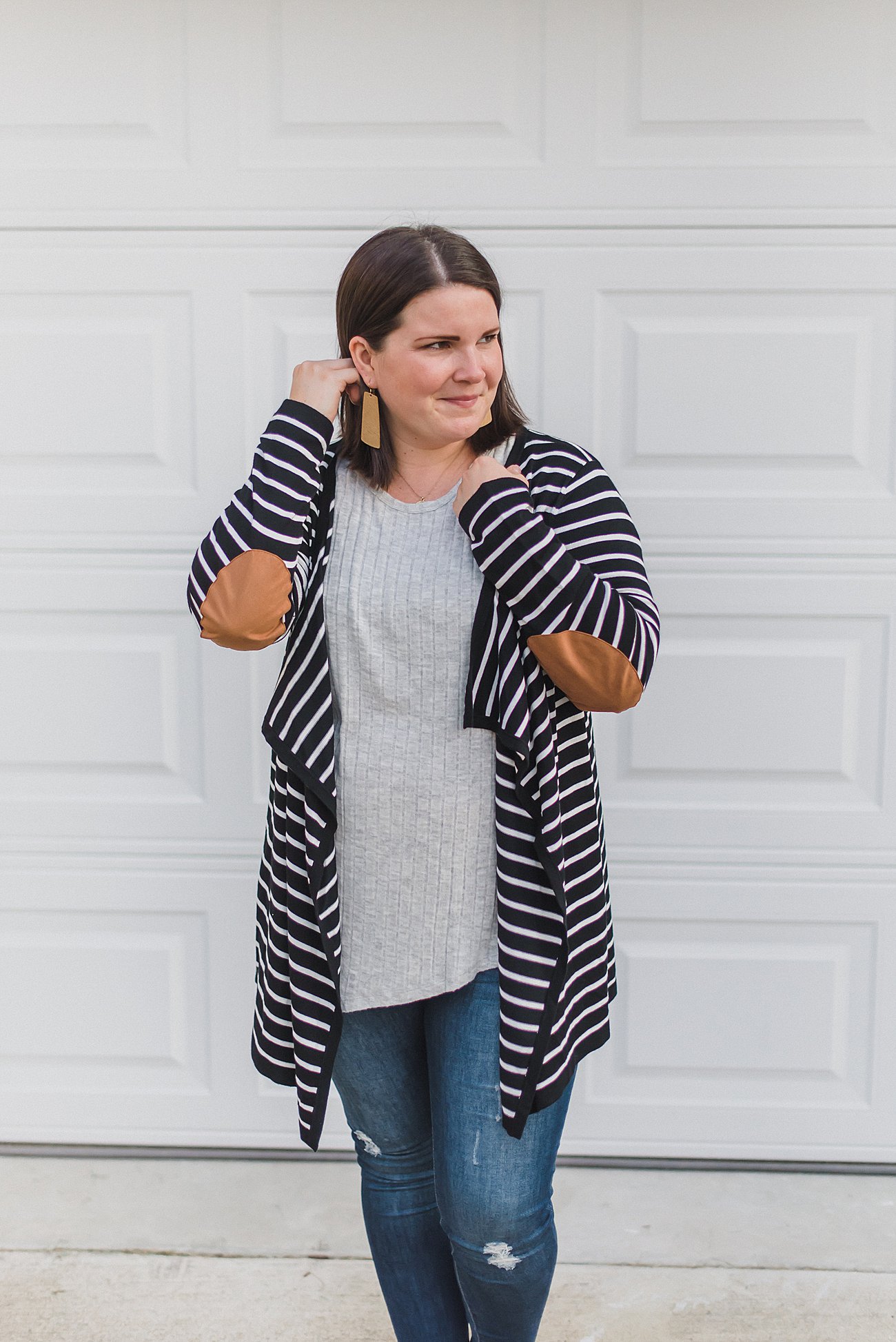 How to Get Your Best Transition to Fall Fix from Stitch Fix (6) Market & Spruce Jeana Striped Elbow Patch Cardigan - Black - Size XL - $64