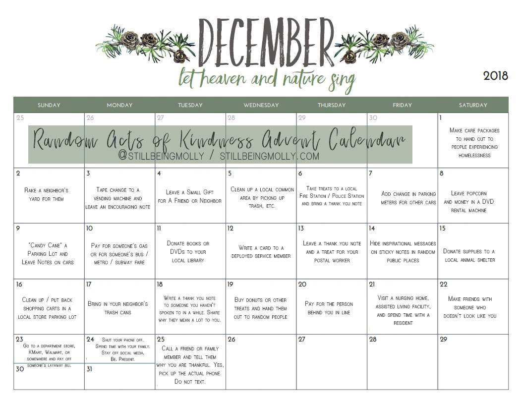 2018 Random Acts of Kindness Advent Calendar